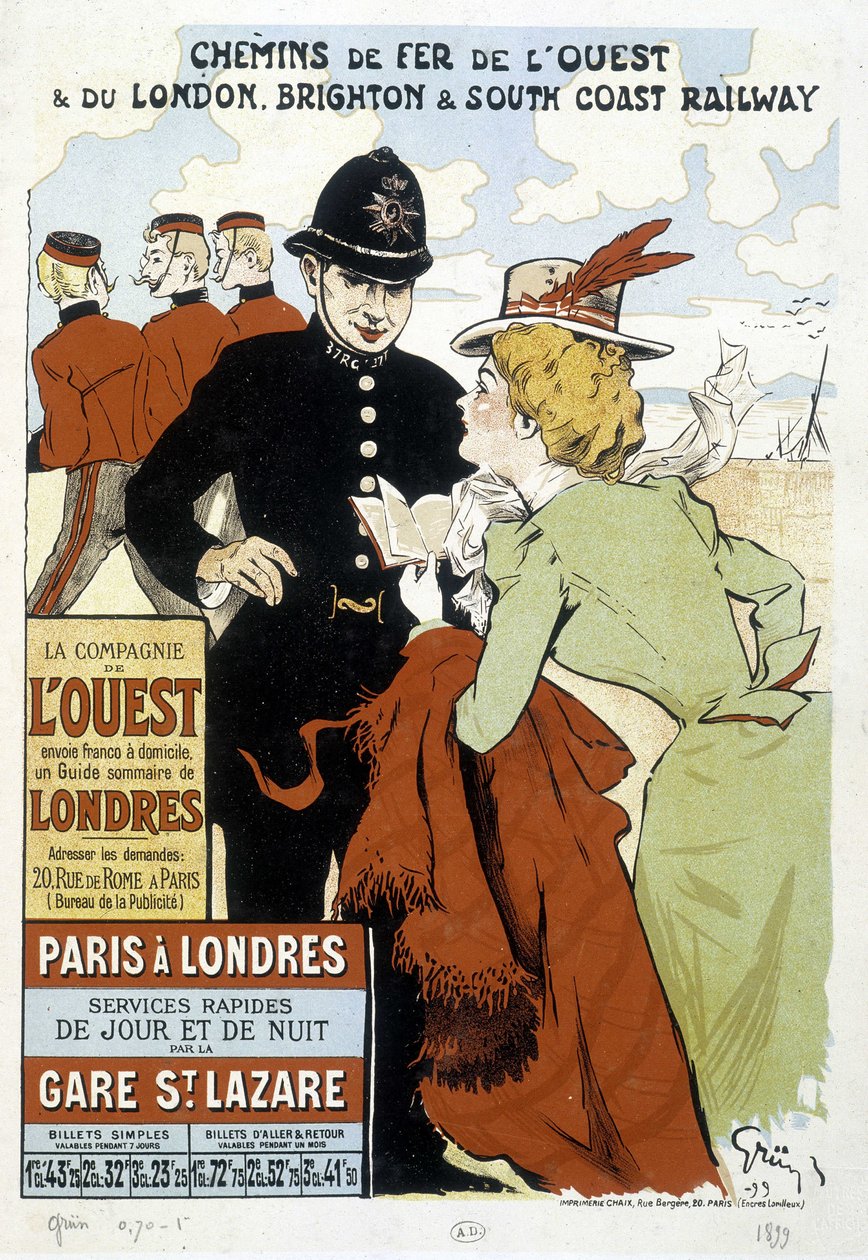 Cartel del Ferrocarril Occidental y Ferrocarril París-Londres, por Grun de Unknown artist