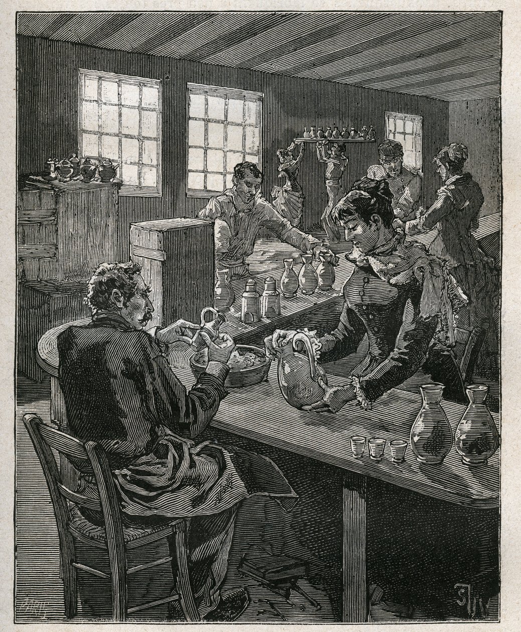 Cerámica: llenado de cerámica. Grabado de 1885 en “Les arts et metiers illustres” de Adolphe BITARD. de Unknown artist