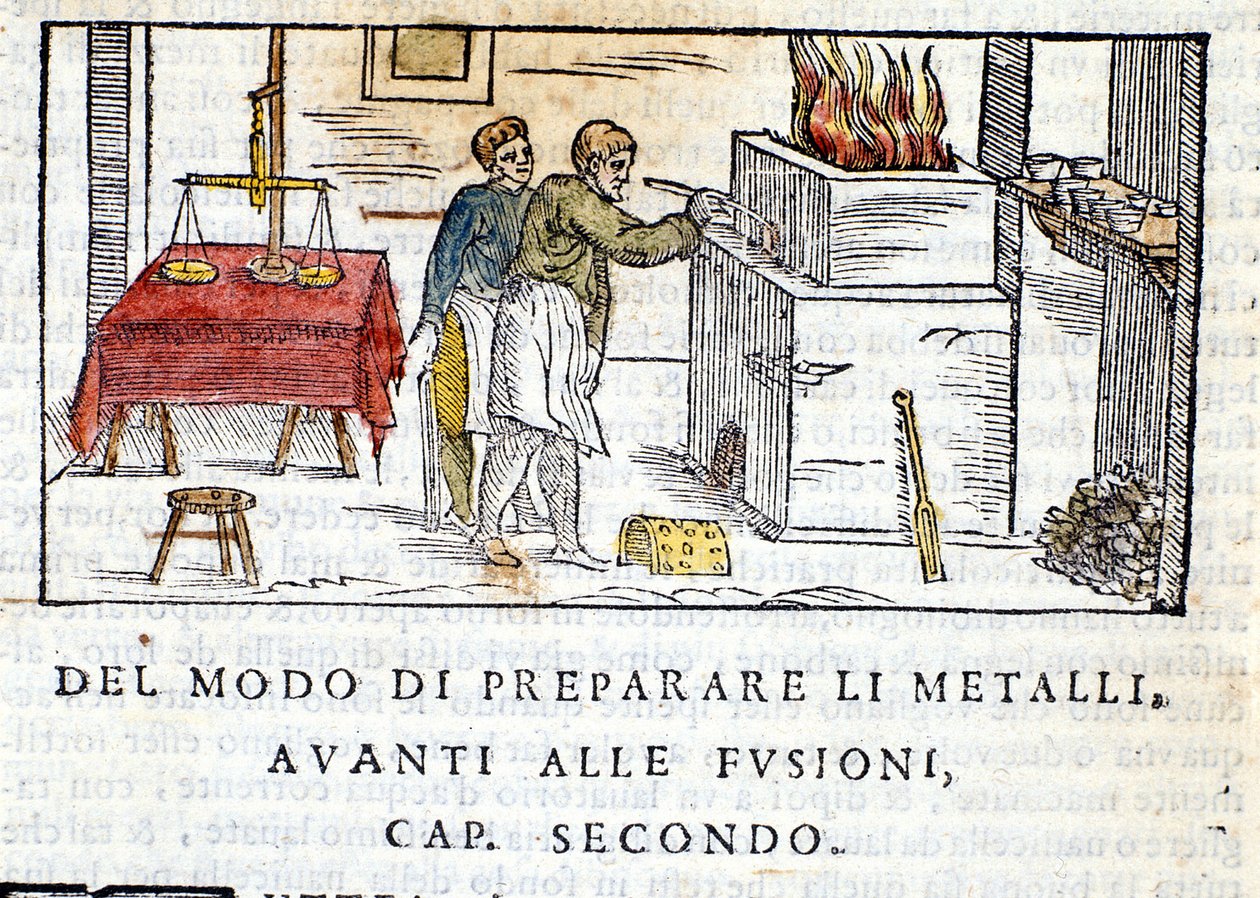 Preparación del metal para fundir - en "Pirotechnia" de Biringuccio de Unknown artist