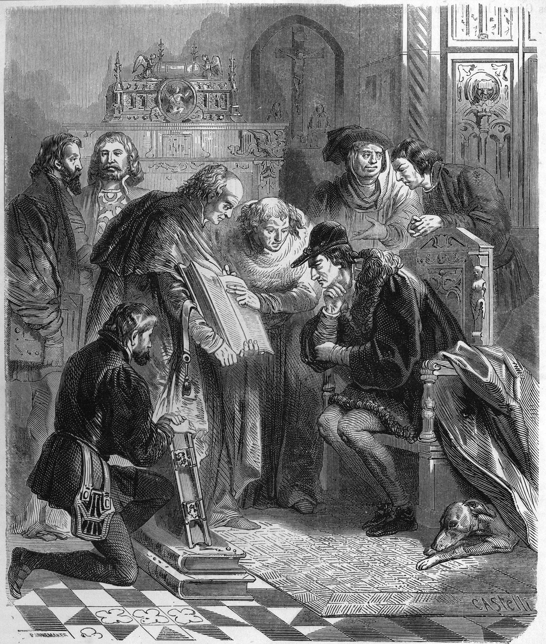 Presentación de la Biblia impresa a Luis XI (1423-1483), Rey de Francia de Unknown artist