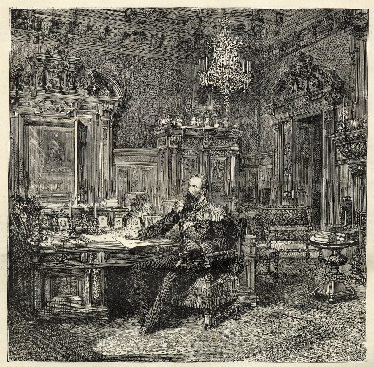 Príncipe Alejandro de Bulgaria (1857-1893), en su estudio - Alejandro de Battenberg - Retrato de Alejandro I de Bulgaria o Alejandro de Battenberg (1857-1893) en su gabinete de trabajo - 1886 de Unknown artist