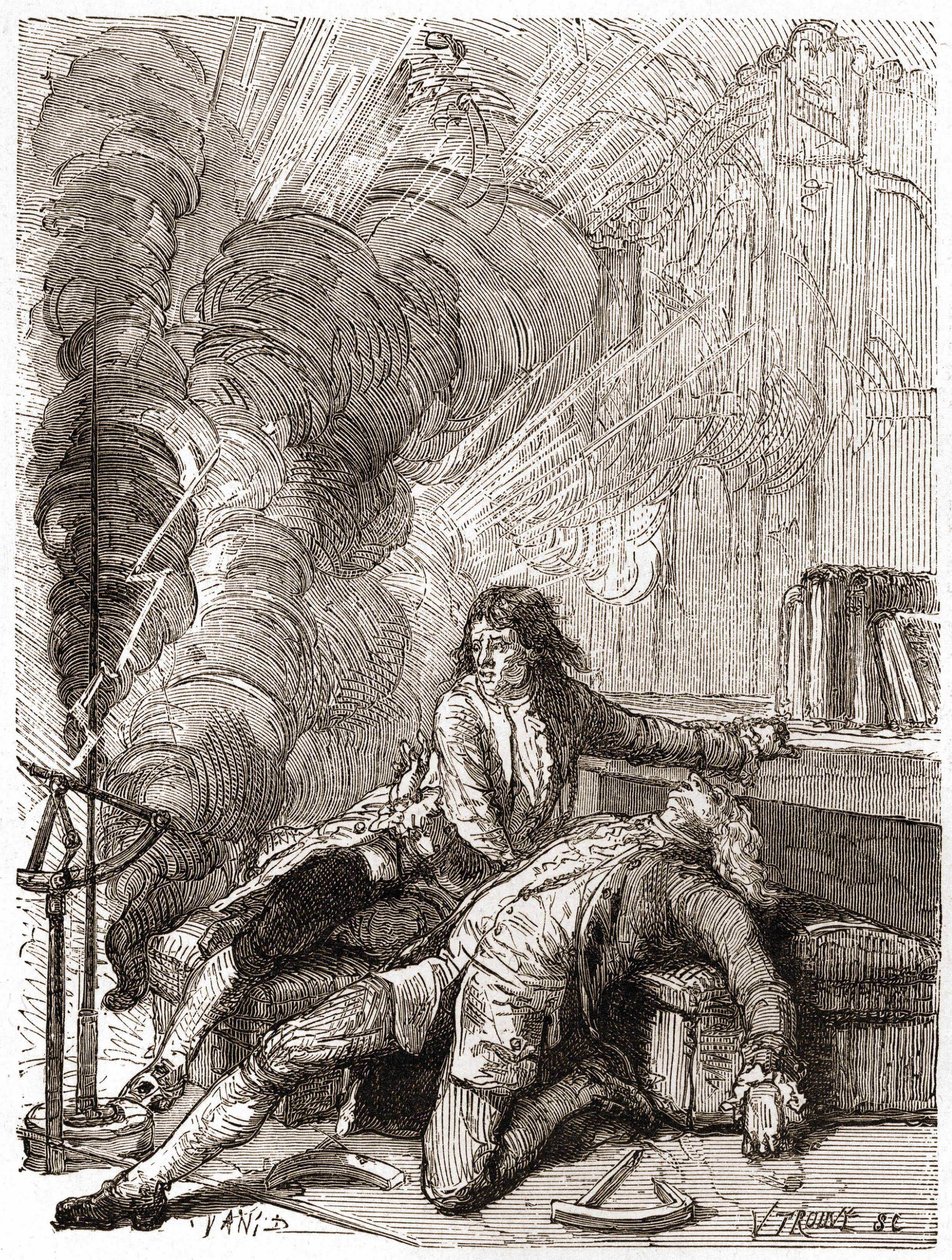 El profesor Georges Guillaume Richmann (1711-1753) murió en su taller tras un experimento con un electrómetro de Unknown artist