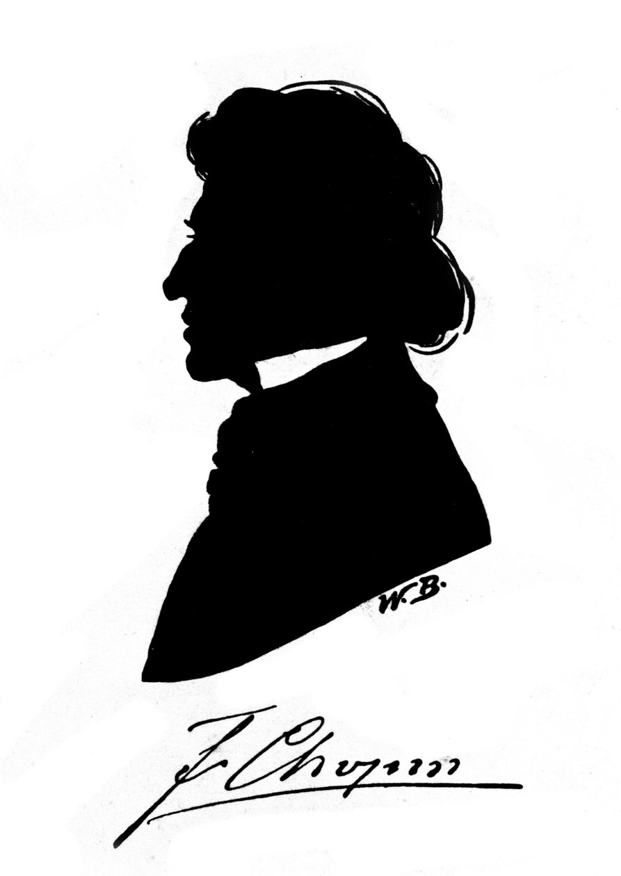 Perfil en silueta del compositor polaco Frederic Chopin (1810-1849) con autógrafo. Siglo XIX de Unknown artist