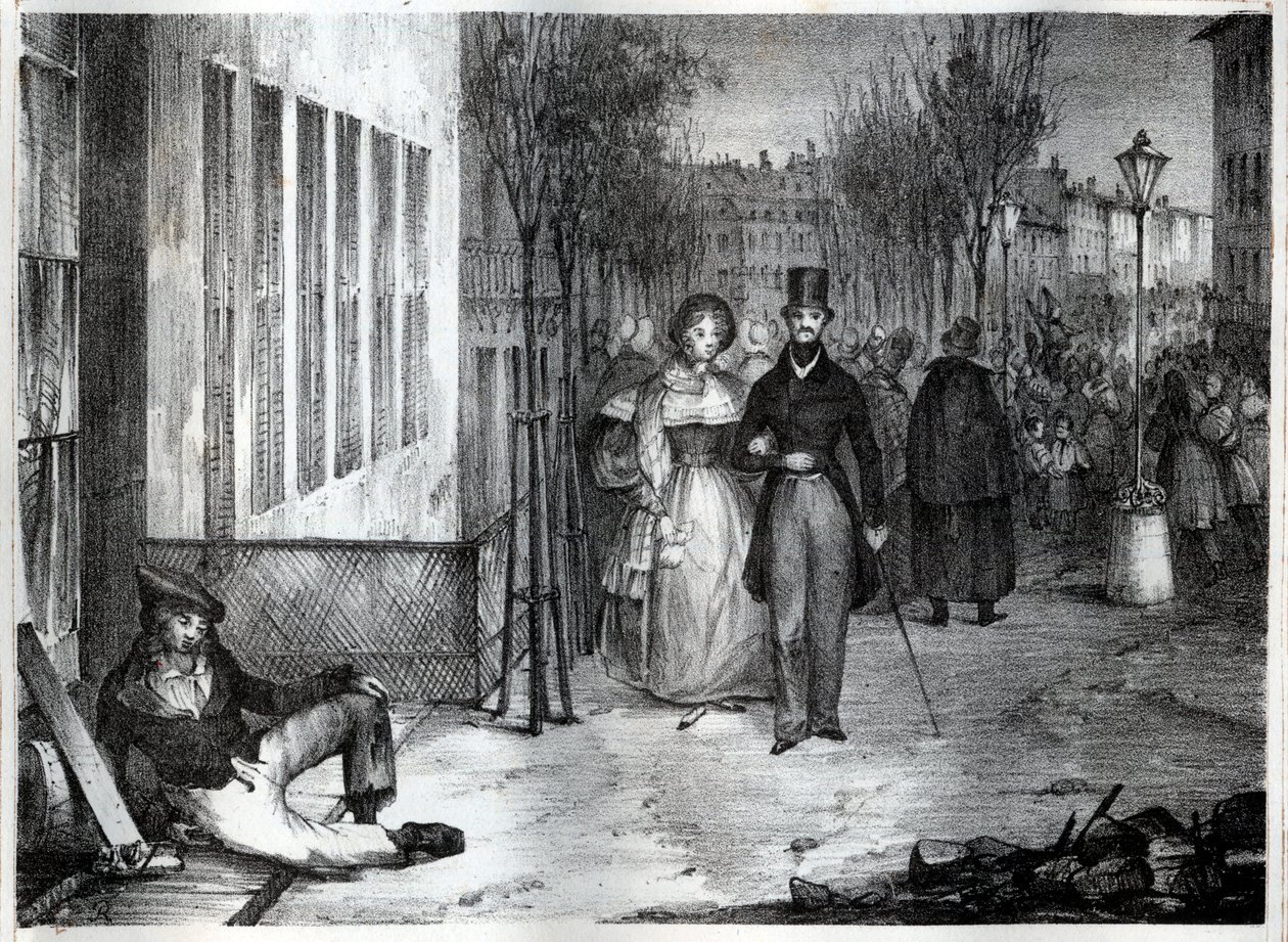 Paseo por los bulevares en París en el siglo XIX - grabado de Unknown artist