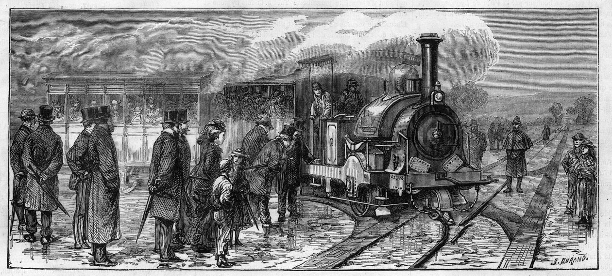 Transporte público: ómnibus a vapor para tranvías de Lisboa (sistema Larmanjat). Portugal de Unknown artist