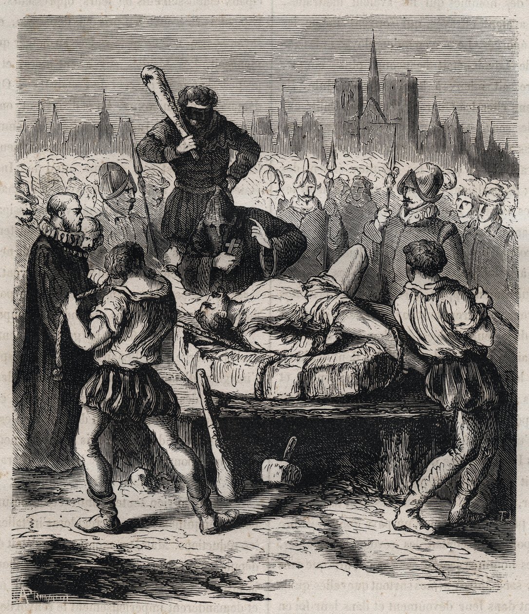 Castigo de François Ravaillac (1578-1610) asesino del Rey Enrique IV (1553-1610) en la Place de Grève en París en 1610 - Grabado de 1879 en 