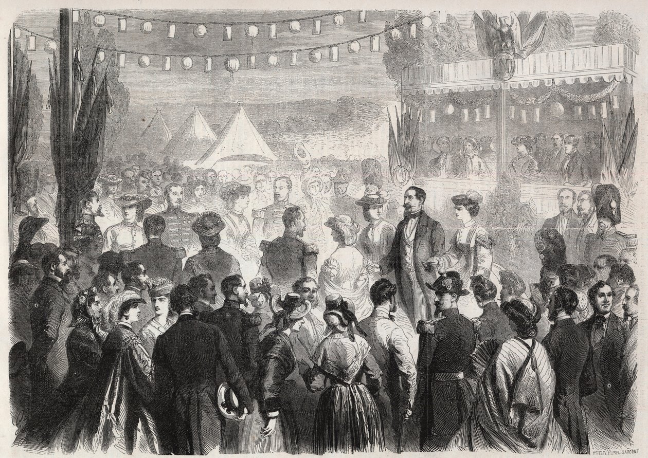 Cuadrilla de honor improvisada por Napoleón III (1808-1873) en el campamento de los granaderos en Vichy el 21 de julio de 1861 - Grabado en "Le Monde Illustré" de Unknown artist