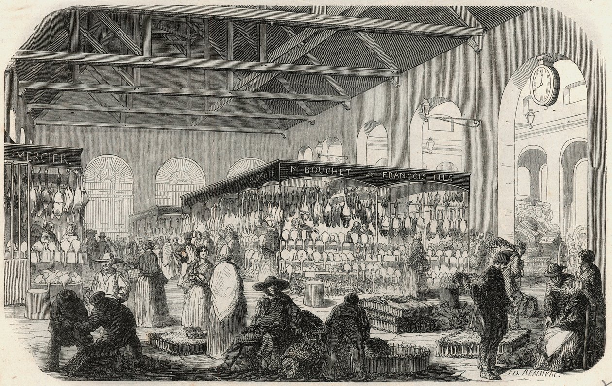 Quai des Augustins: Marché de la Vallée - Grabado en “Tableau-de-Paris” de Edmond Texier de Unknown artist