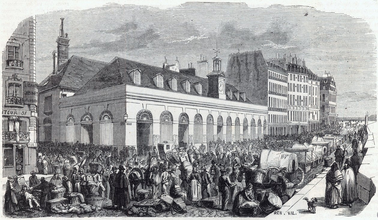 Quai des Augustins: Marché de la Vallée - Grabado en “Tableau-de-Paris” de Edmond Texier de Unknown artist