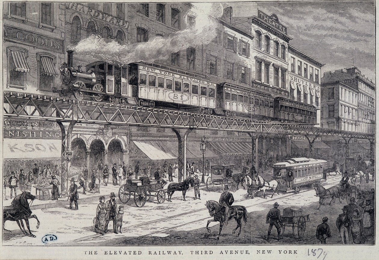 Ferrocarril elevado en la 3ª Avenida, Nueva York de Unknown artist