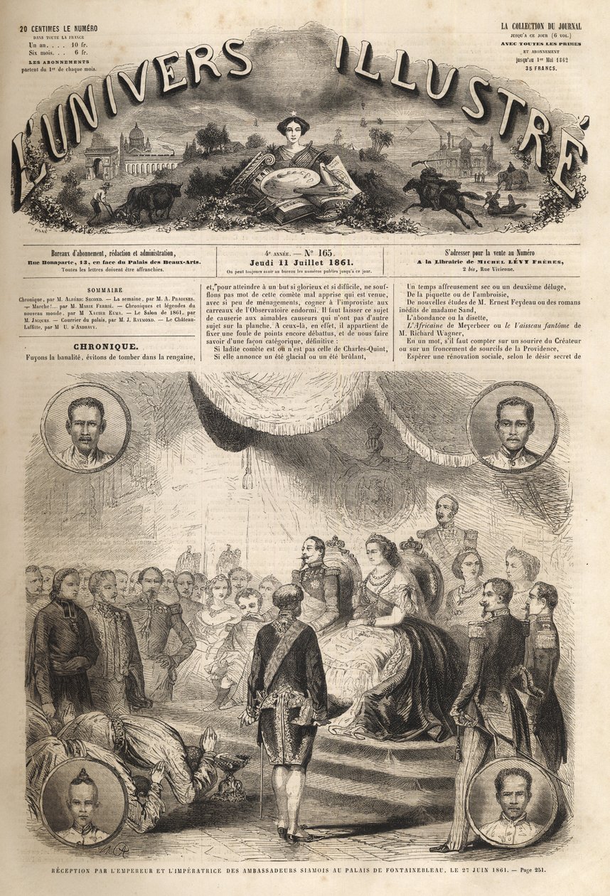 Recepción de los embajadores siameses por el emperador Napoleón III y la emperatriz Eugenia en el Palacio de Fontainebleau, 27 de junio de 1861 de Unknown artist