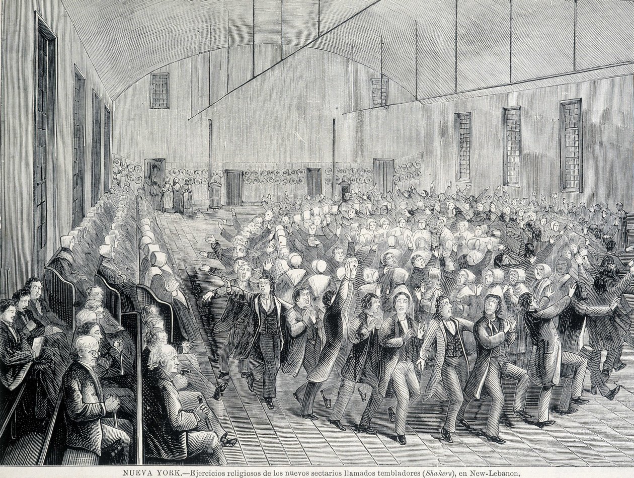 Procesión religiosa de los Shakers en Nueva York. Ilustración del siglo XIX. de Unknown artist