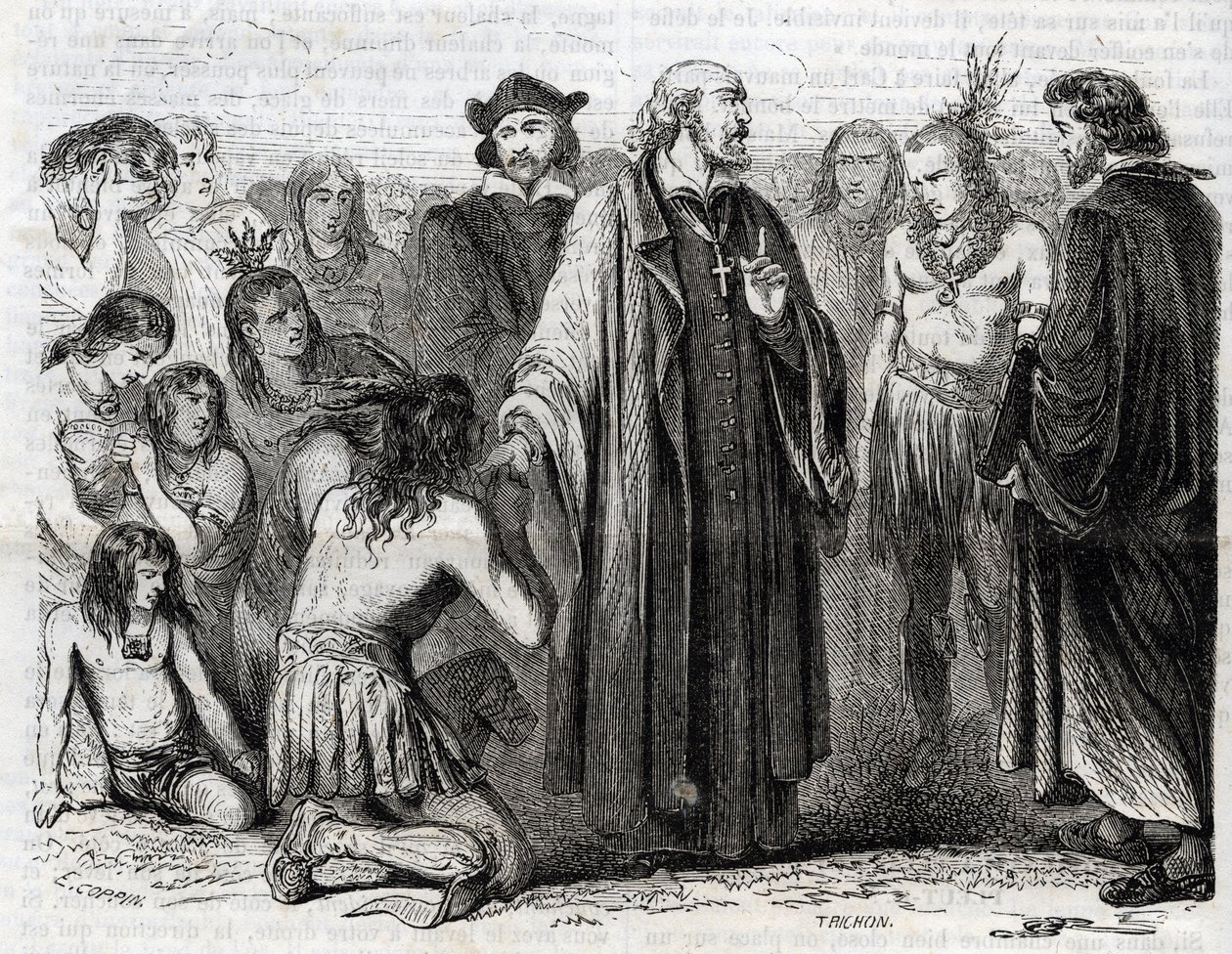 Representación de Bartolomé de las Casas (1484-1566) sacerdote dominico, misionero con los indios (Retrato de Bartolomé de las Casas, fraile dominico y protector de los indios - grabado de 1860) de Unknown artist