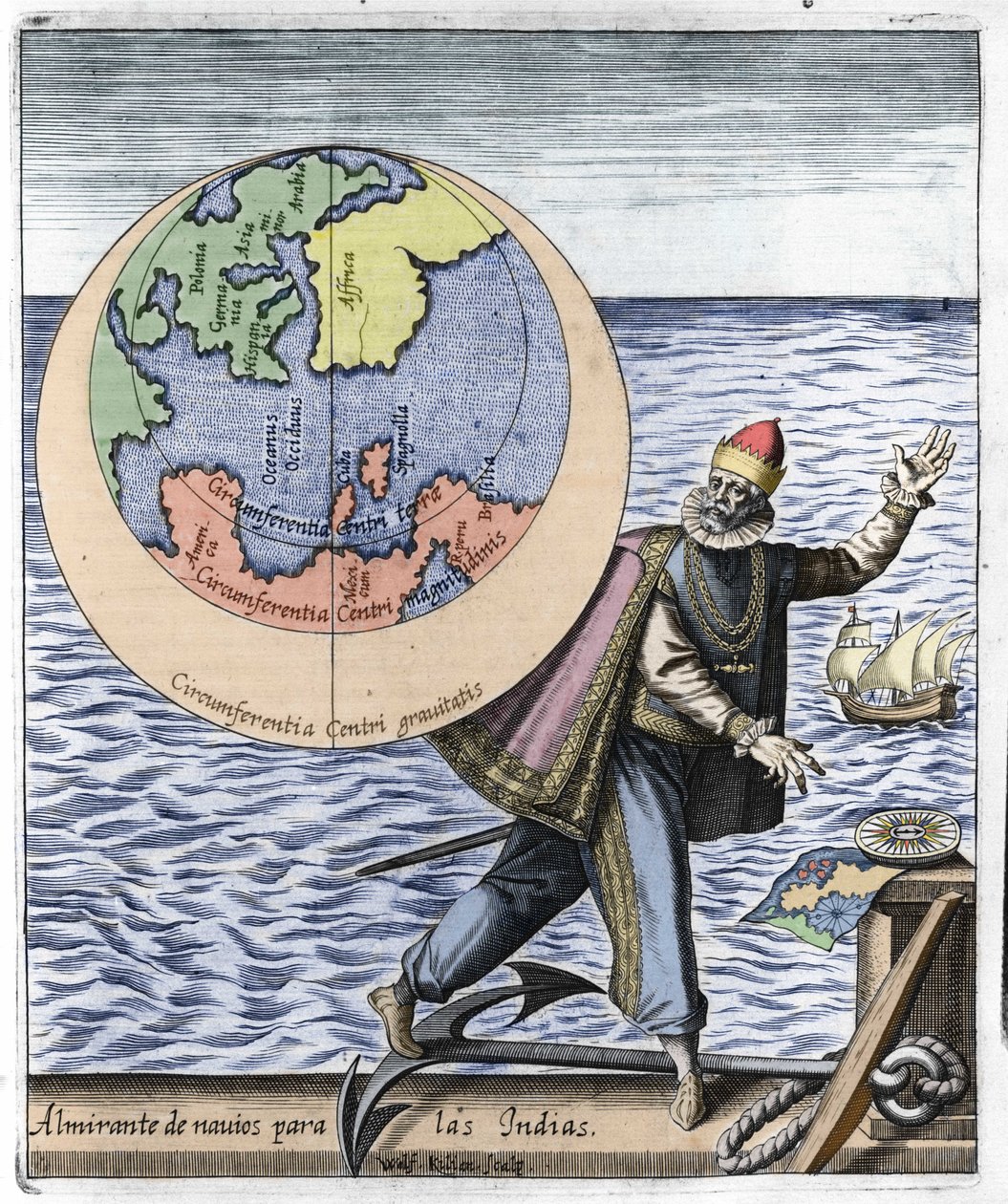Representación de Cristóbal Colón (1451-1506) - en “Nova Tipus Transacto Navigatio Novi Orbi” de Philoponus Honorius de Unknown artist