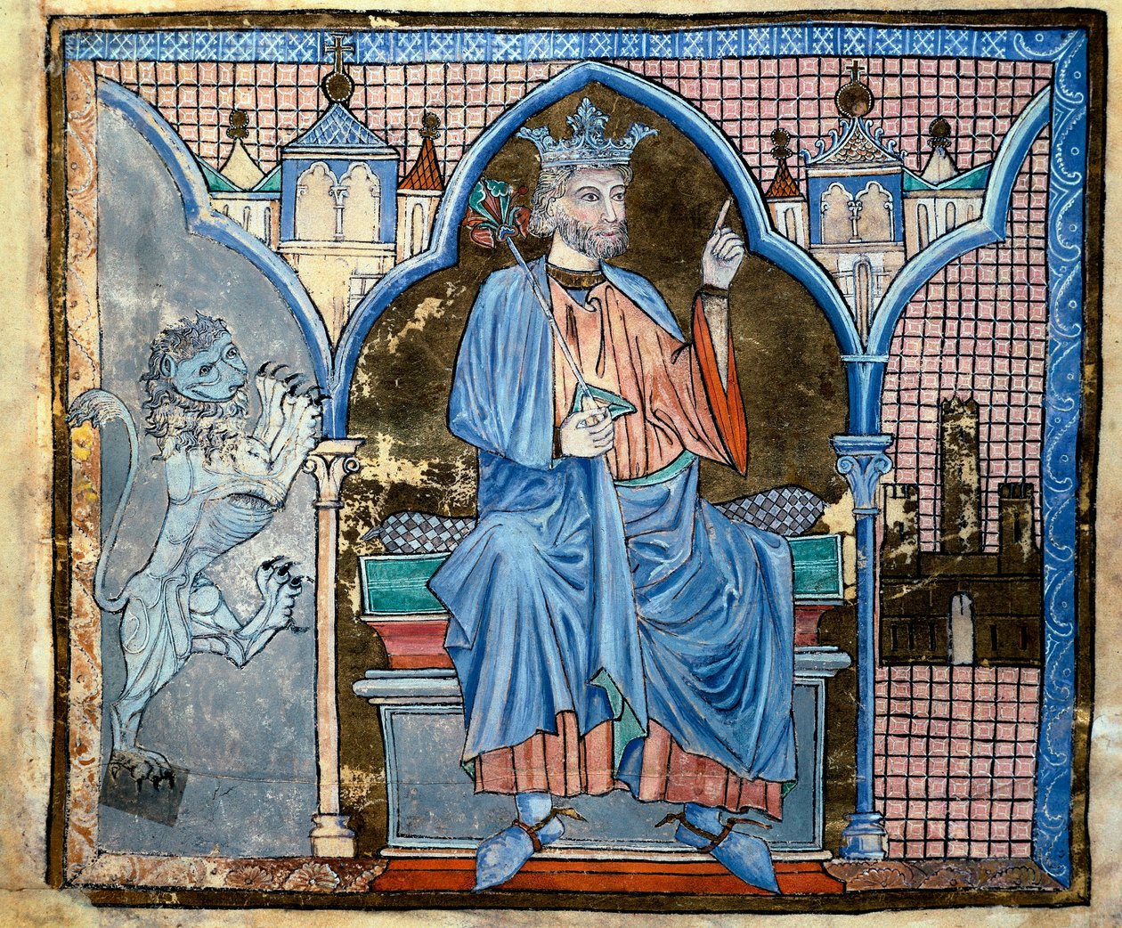 Representación del Rey Fernando III de Castilla o San Fernando (1199-1252). Miniatura tomada del manuscrito “Índice de privilegios reales” fol. 66 v. Siglo XIII Santiago de Compostela (Santiago de Compostela), archivo de la de Unknown artist