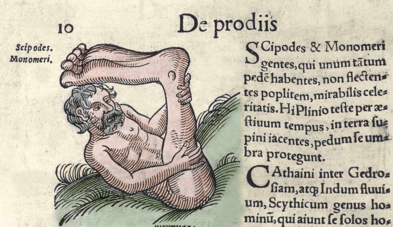 Representación de un monstruo Sciapod. Grabado de "El libro de Prodigiorum ac ostentorum Chronicon Basileae" de Wolfhart (Conrad Lycosthene) 1557 de Unknown artist