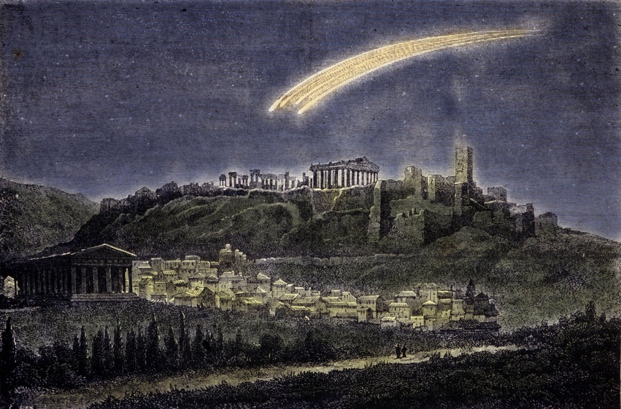 Representación de un cometa sobre la ciudad de Atenas en 1878 de Unknown artist