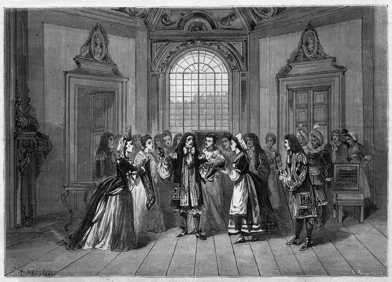 Representación de una ópera cómica: Luis XIV en "Le roi a dit" después de un libreto de Edmond Gondinet (1829-1888) y música de Léo Delibes (1836-1891). París, Teatro de la Ópera Cómica. de Unknown artist