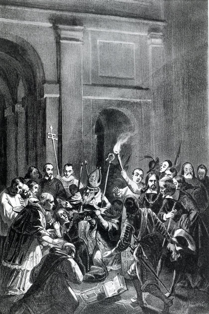 Representación de una escena de exorcismo. Ilustración del siglo XIX de Unknown artist
