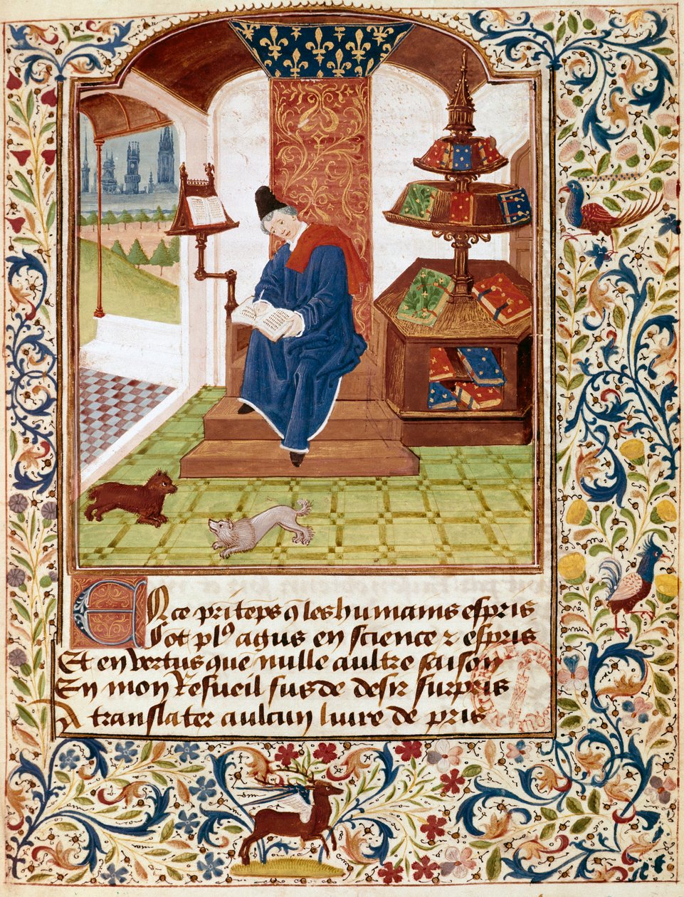 Representación del autor escribiendo en su oficina. Miniatura de 