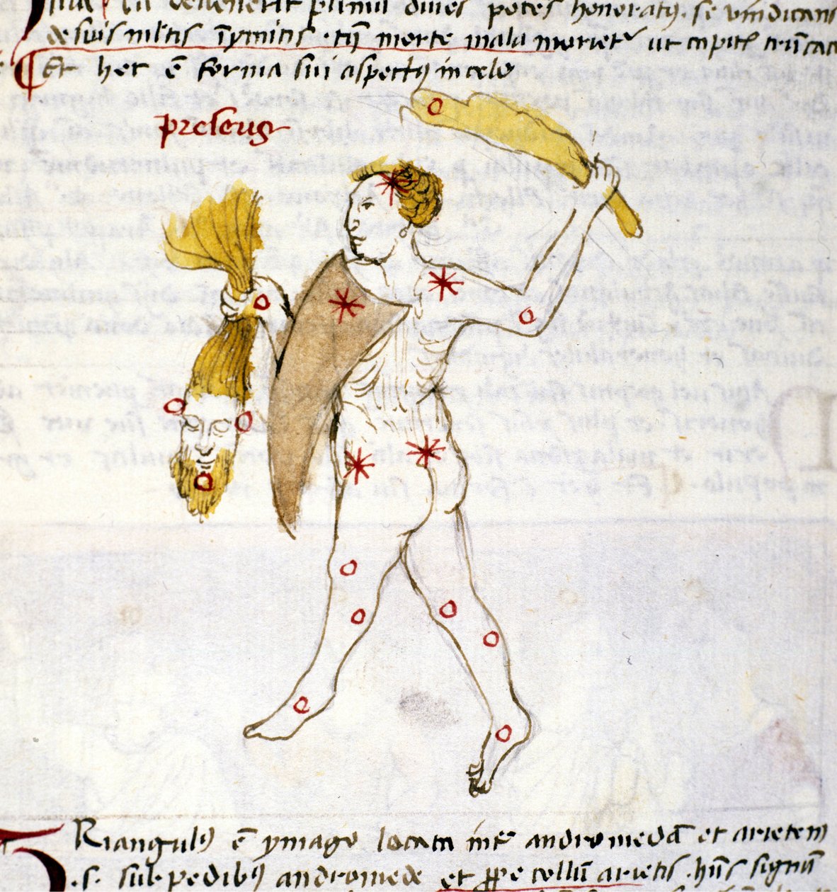 Representación de la constelación de Boyero (Bootes). El cazador Bootes sostiene el cabello de Berenice en su mano. Miniatura de “Astronomica” por Biasino da Parma (Blaise de Parma) (1425-1457) de Unknown artist