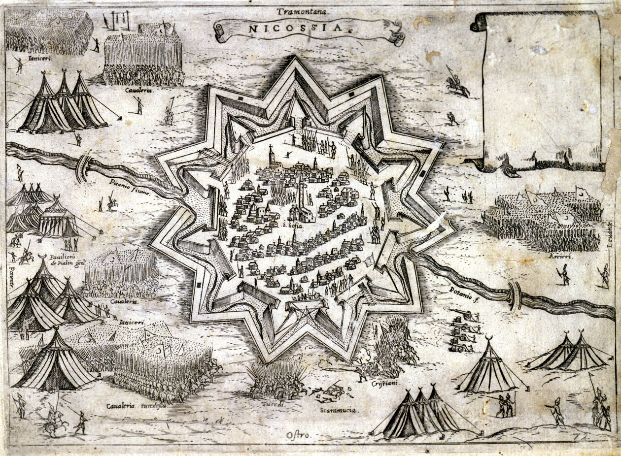 Representación del asedio de Nicosia en la isla de Chipre en 1191 durante la 3ª Cruzada por Ricardo Corazón de León. Siglo XVI. de Unknown artist