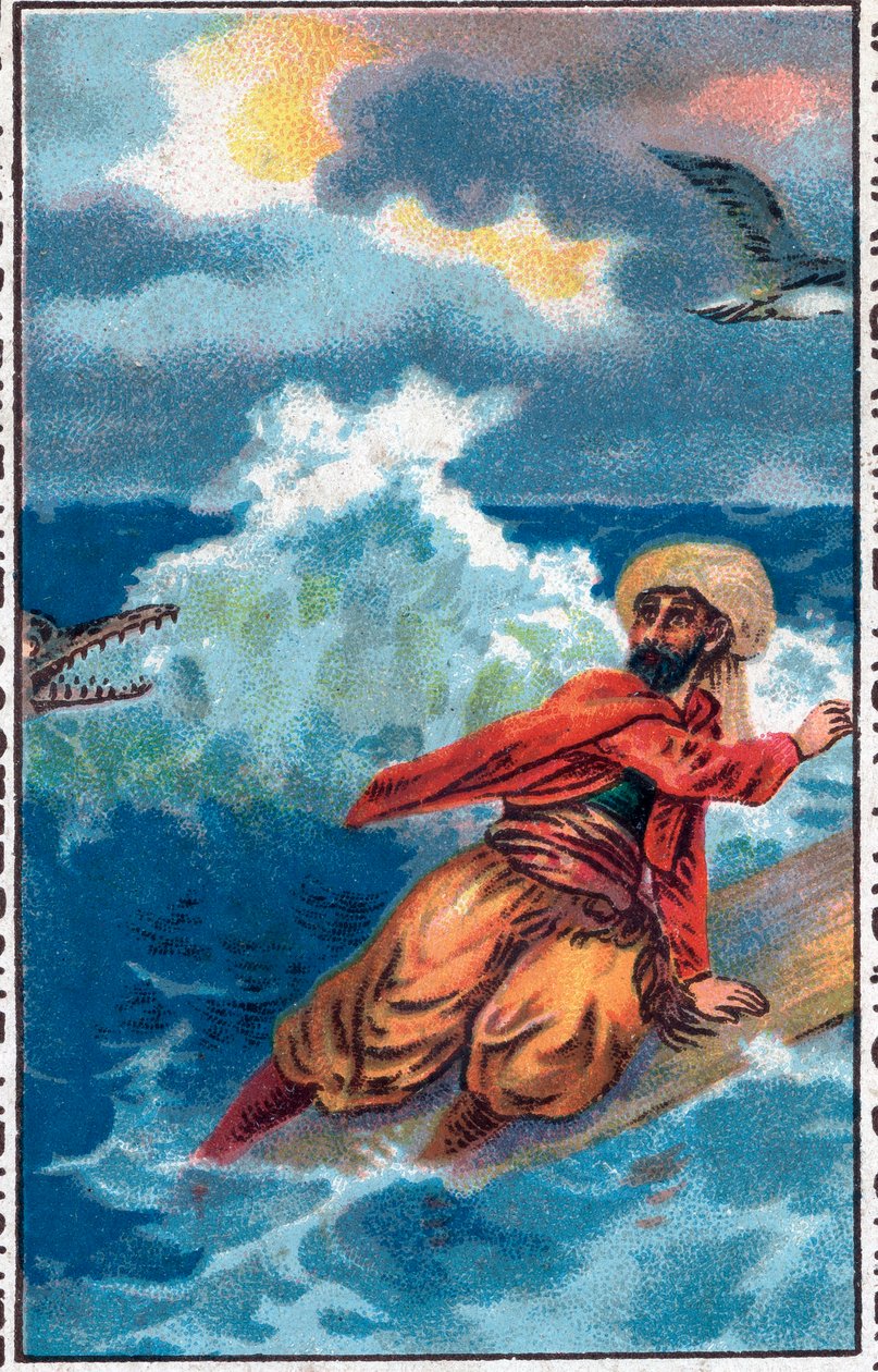 Rescate en una tabla. Las maravillosas aventuras de Simbad el marino. Cuento popular de Las mil y una noches. de Unknown artist