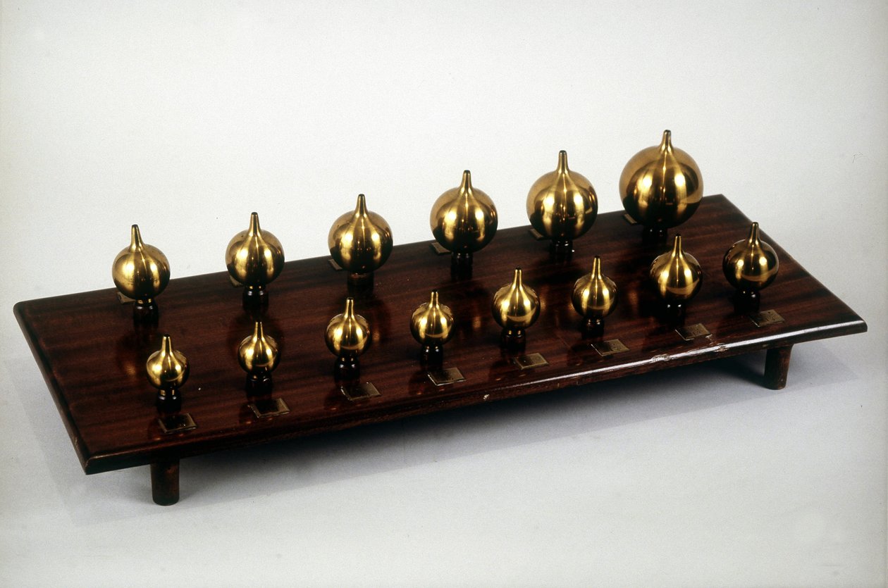 Resonador de Hermann Ludwig Ferdinand von Helmholtz (1821-1894), físico y fisiólogo alemán. Este instrumento se utiliza para estudiar los mecanismos de la audición, analizando y sintetizando sonidos. de Unknown artist