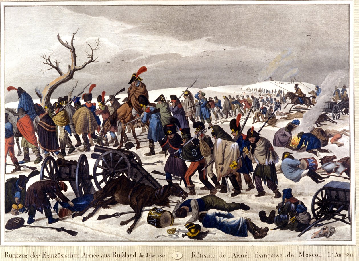 Retirada del ejército francés de Moscú en 1812 (grabado del siglo XIX) de Unknown artist