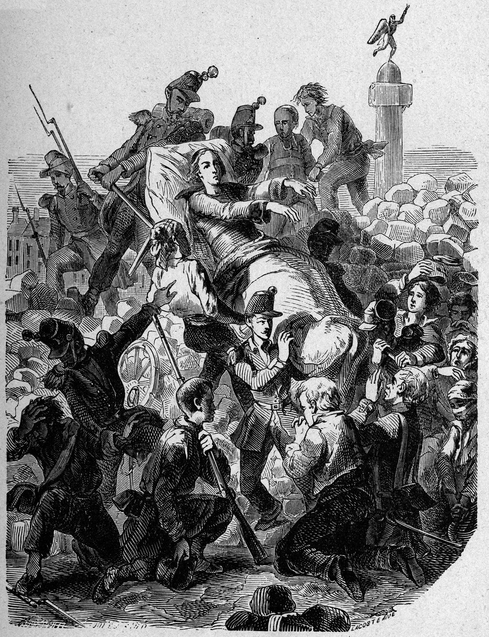 Revolución de 1848: “El arzobispo Denis Affre (1793-1848) herido y llevado en una camilla en 1848.” de Unknown artist