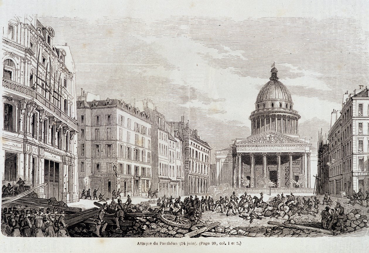 Revolución de 1848: Ataque al Panteón el 24 de junio de 1848 - en “Historia Popular Contemporánea” de Unknown artist