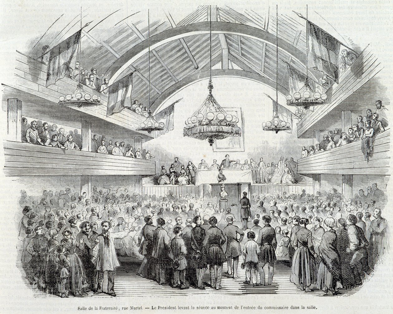 Revolución de 1848: Sala de la Hermandad, Rue Martel, el Presidente suspendió la sesión a la entrada del Comisionado en la sala de Unknown artist