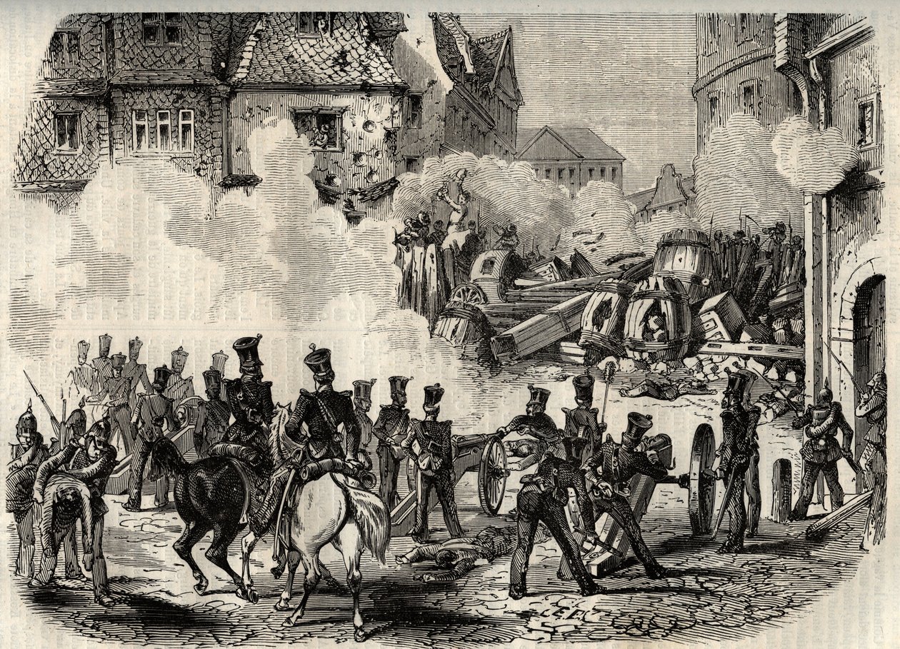 Revoluciones 1848-1849, Alemania, Frankfurt - Tropas asaltando una barricada en Frankfurt, Alemania, el 18 de septiembre de Unknown artist