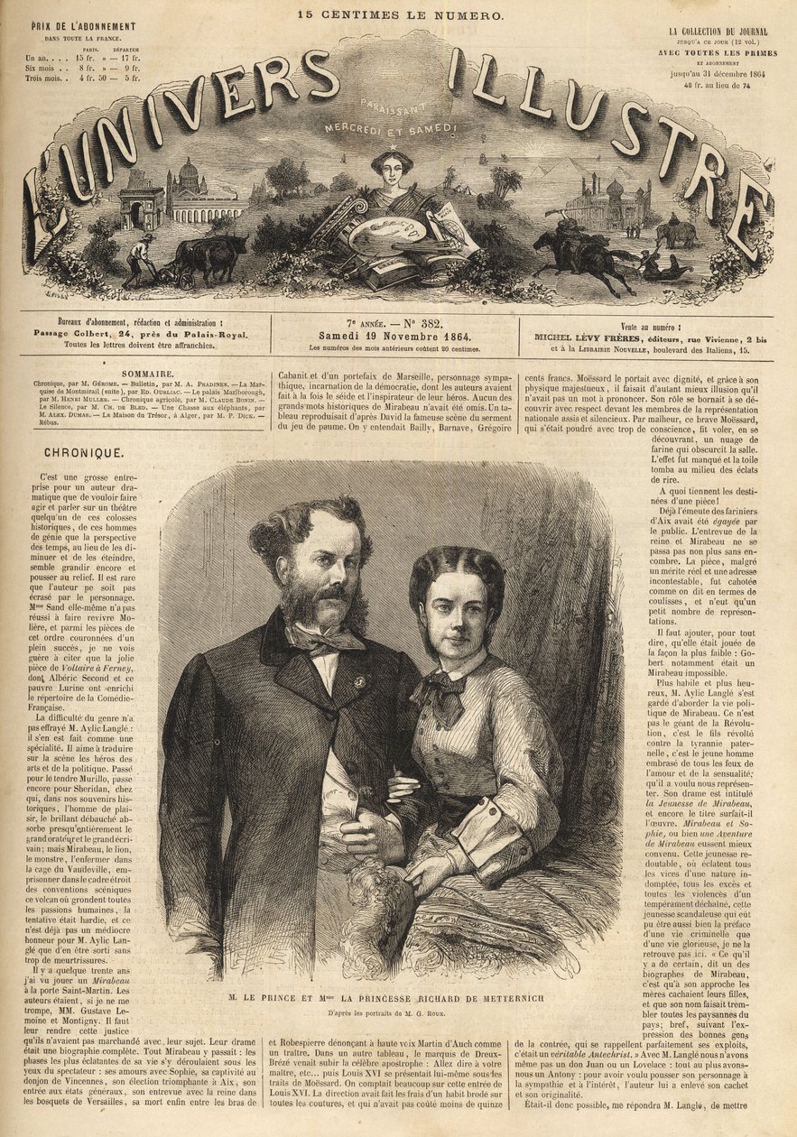 Richard Klemens von Metternich (1829-1895) y Pauline Metternich (Pauline Clementine Marie Walburge, Condesa Sandor von Szlavnicza - Princesa de Metternich-Winneburg zu Beilstein) (1836-1921) - El Ilustre Universo de 1864 de Unknown artist