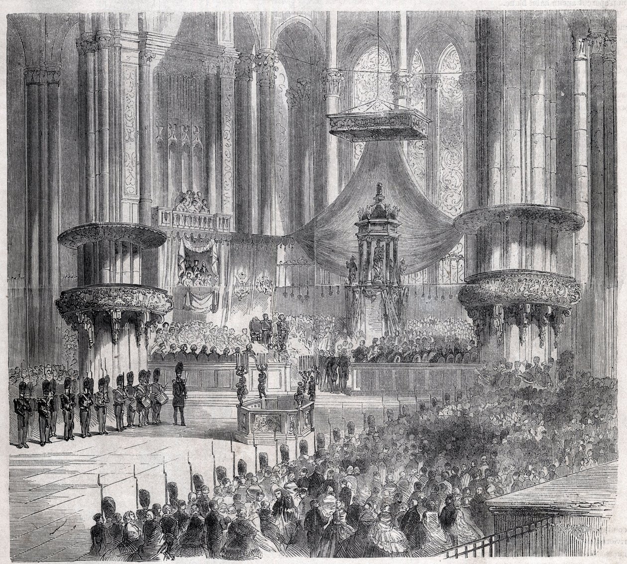 Risorgimento - Celebración del Te Deum en la Catedral de Milán en presencia de los reyes de Italia y Francia de Unknown artist