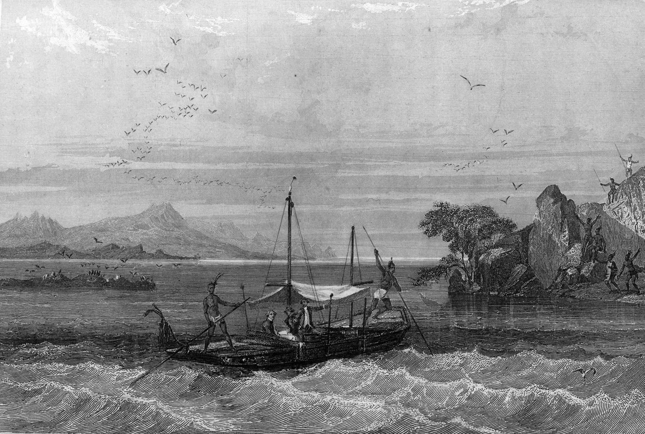 Robert Cavelier de La Salle (1643-1687) llega a la desembocadura del Mississippi, abril de 1675. En “Histoire générale de la marine” por Van Tenac de Unknown artist