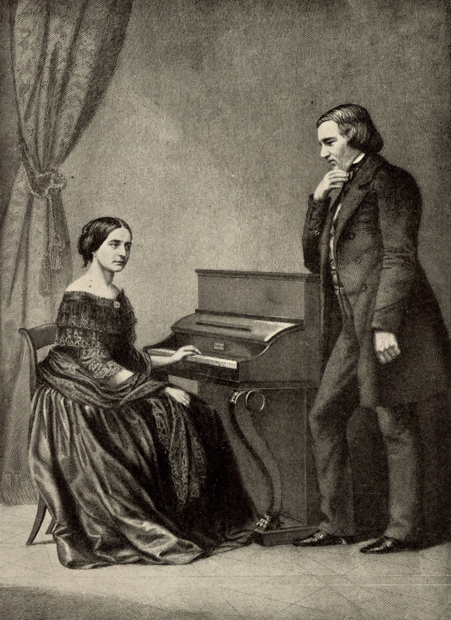 Robert Schumann (1810-1856) con su esposa (huella) de Unknown artist
