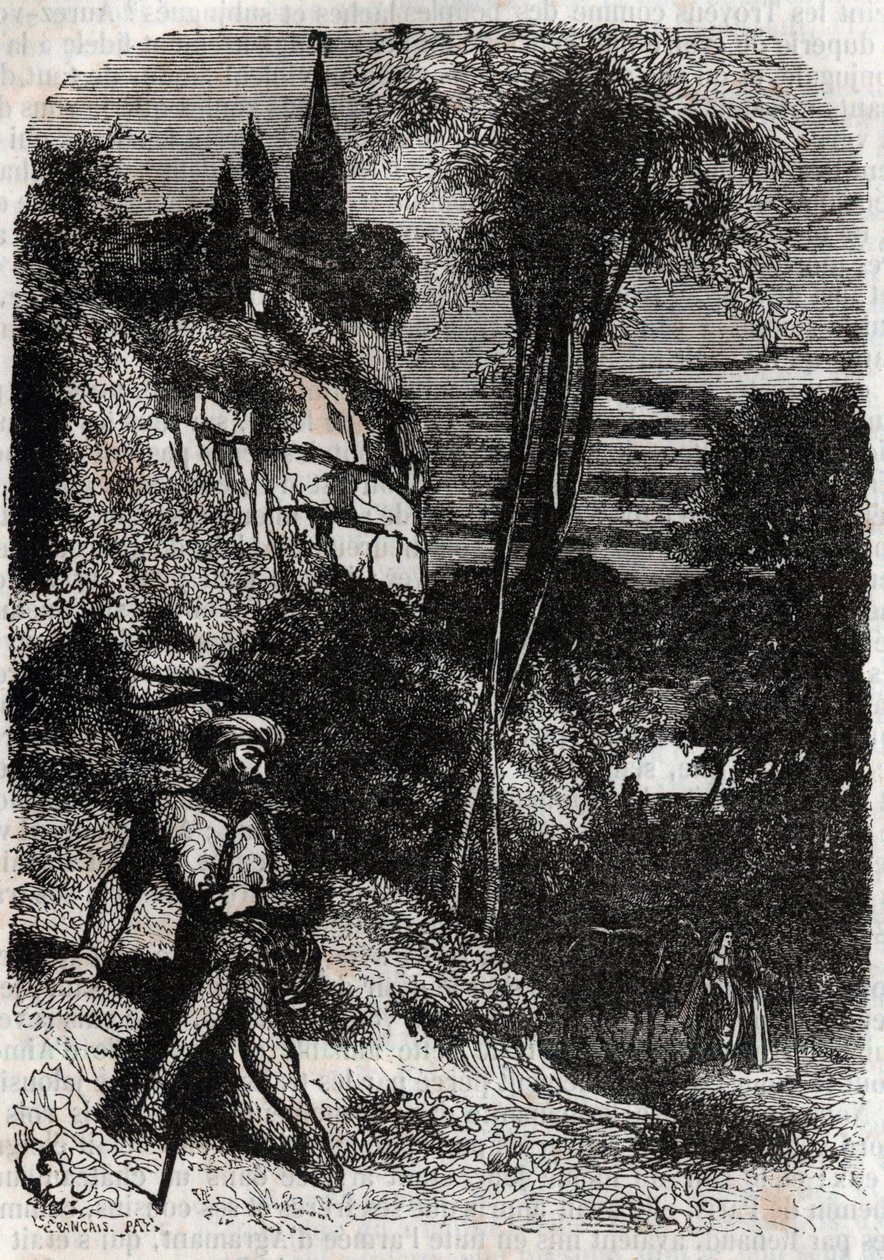 Rodomonte, Isabella y el Viejo Ermitaño - grabado de 1851 de 