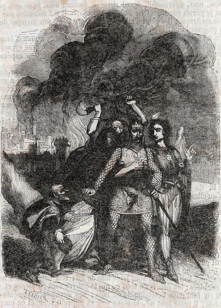 Rodomonte abandona París - grabado de 1851 de 