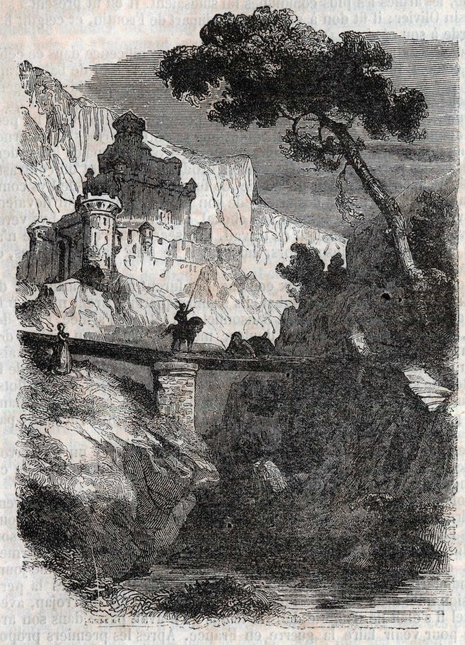 Rodomonte derrotado por Bradamante - grabado de 1851 de 