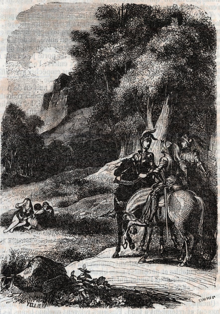 Ruggero, Marfisa y las tres mujeres - grabado de 1851 de 