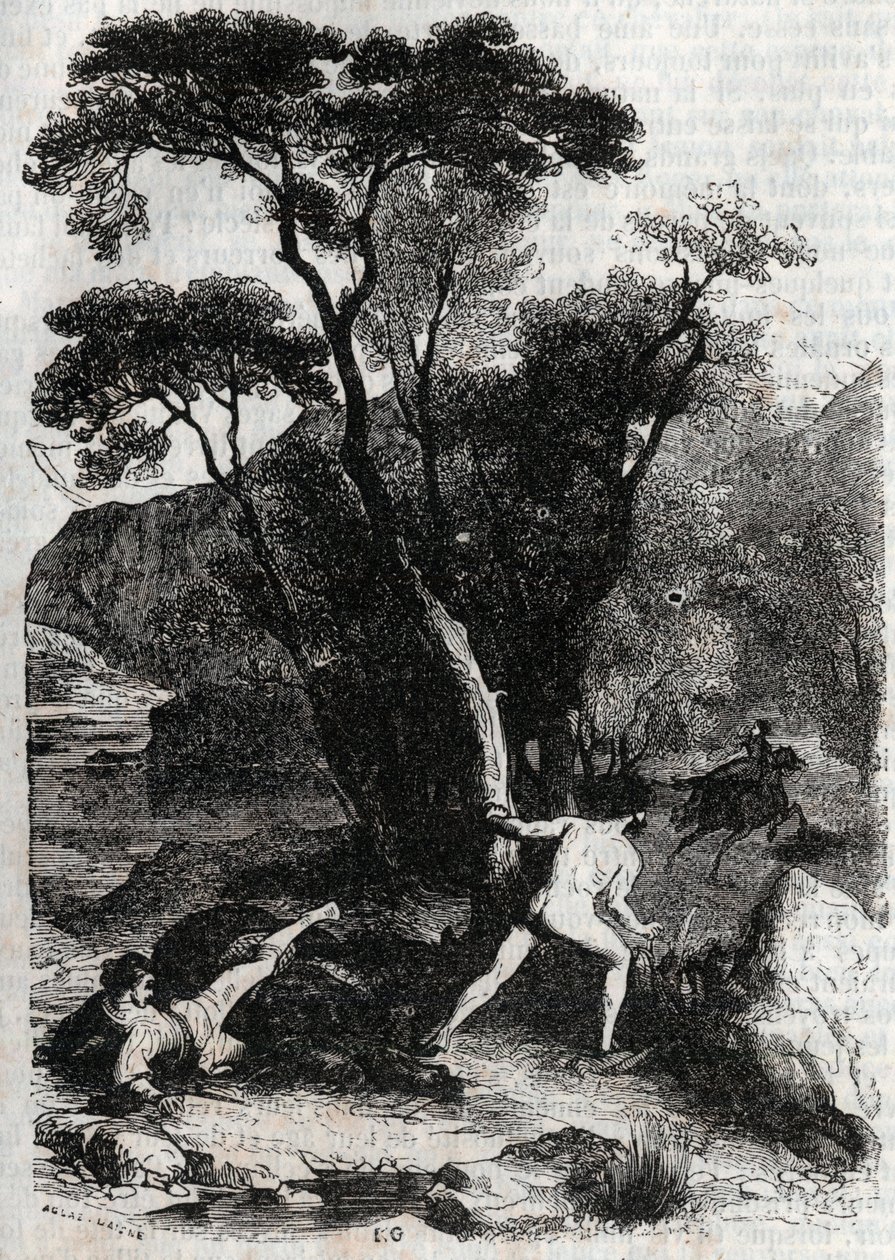 Roland persiguiendo a Angélica - grabado de 1851 de 