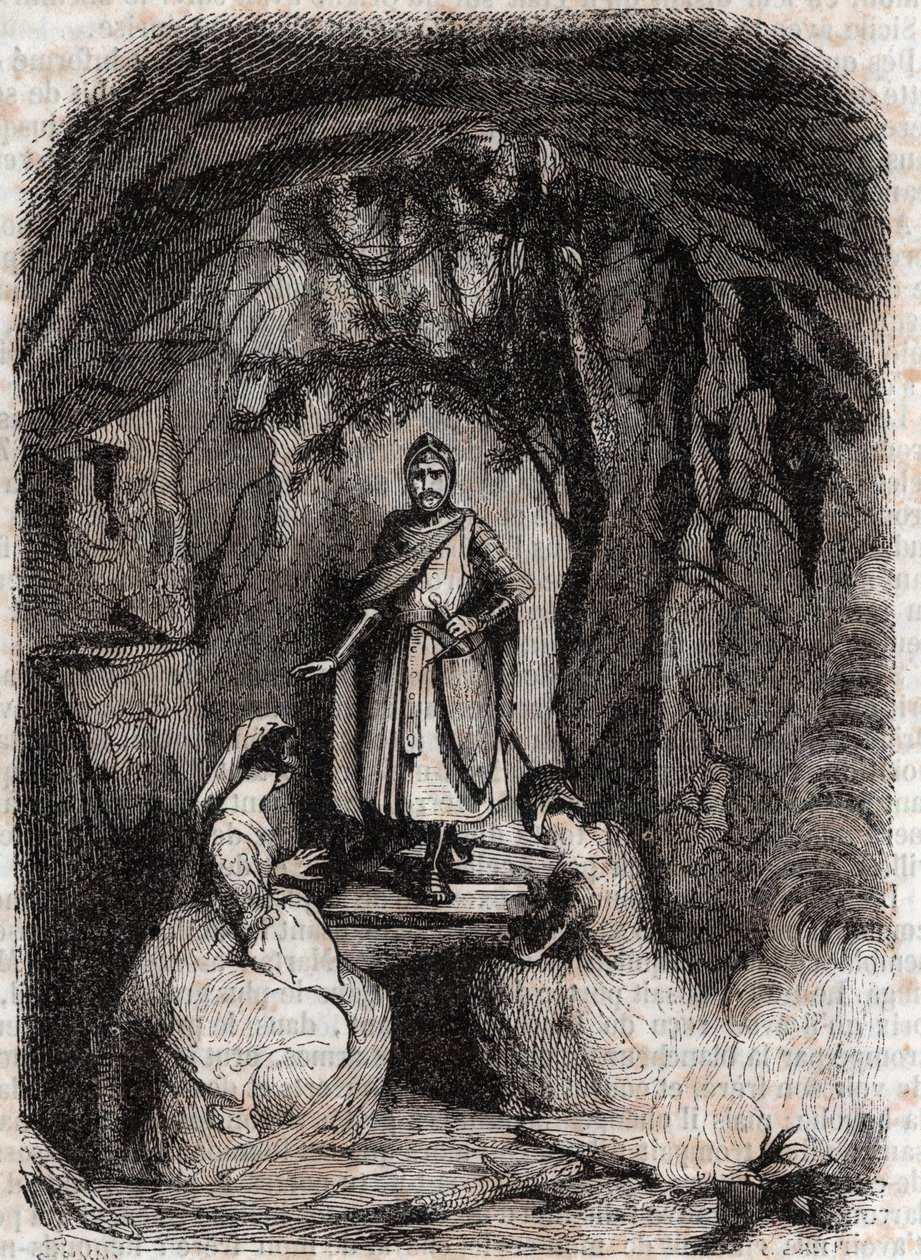 Roland ve a Isabelle en una cueva - grabado de 1851 de “Roland Furioso” (Orlando furioso) (siglo XVI) de Ludovico Ariosto, conocido como el Ariosto - Edición traducida del italiano por el Conde de Tressan y publicada por Gustave Harvard. de Unknown artist