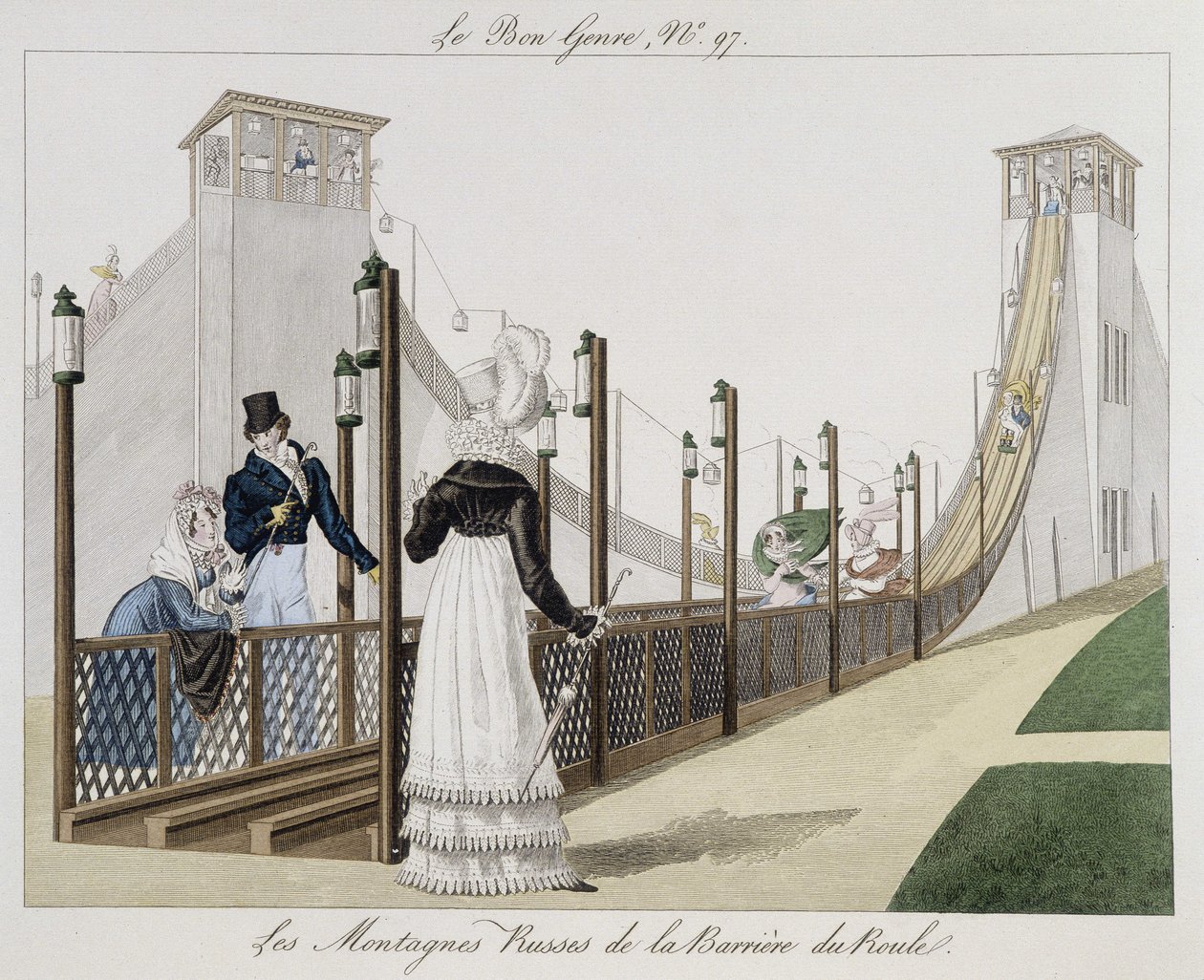 Montaña rusa en la Barrière du Roule, principios del siglo XIX "Le Bon genre", No. 97 de Unknown artist