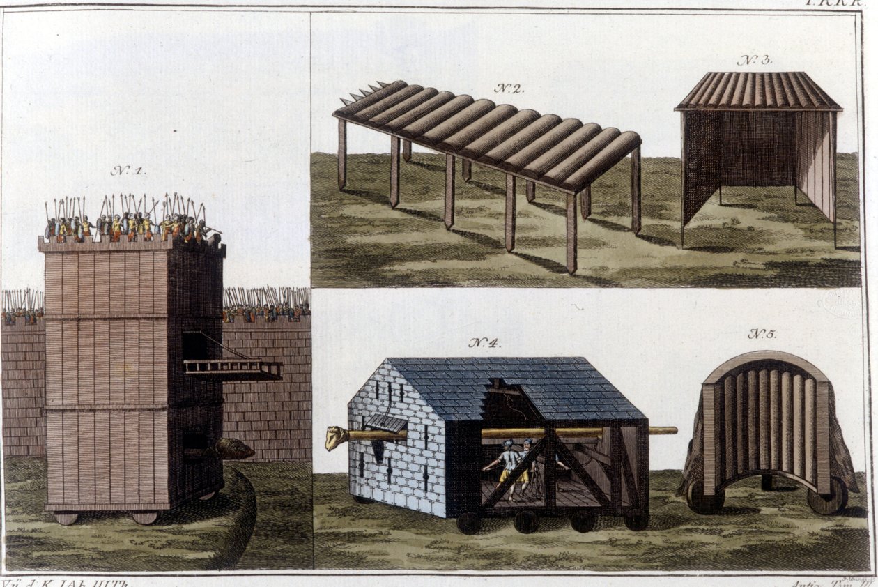 Máquinas de guerra romanas. Grabado de principios del siglo XIX de Unknown artist