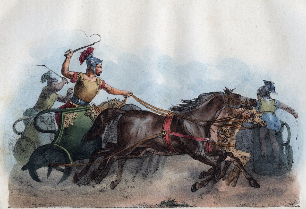 Carrera de carros romanos o carrera de Biga (Bige) - grabado de 