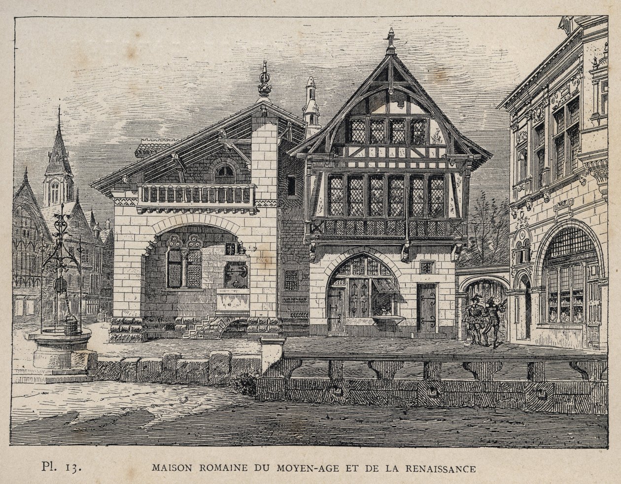 Casa romana de la Edad Media y el Renacimiento - grabado de 1889 en 