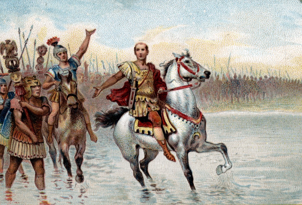 Sistema político romano: El cónsul. Julio César cruzó el río Rubicón con sus legiones armadas el 10 de enero del 49 a.C. siguiendo los pasos de Pompeyo el Grande (Gneo Pompeyo Magno). de Unknown artist