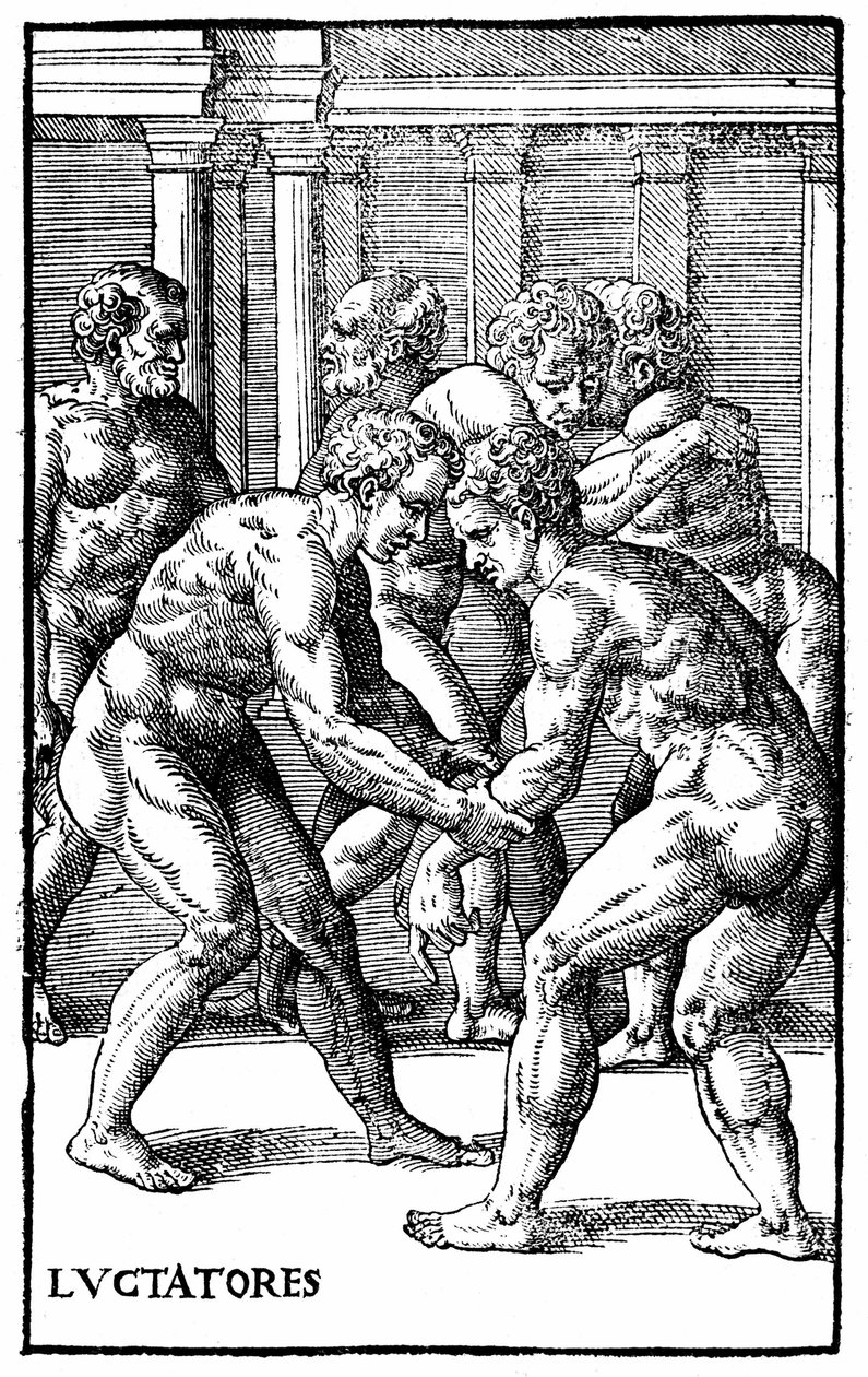 Luchadores romanos - en "Hieronymi Mercurialis de Arte Gymnastica", edición de Venecia de Unknown artist