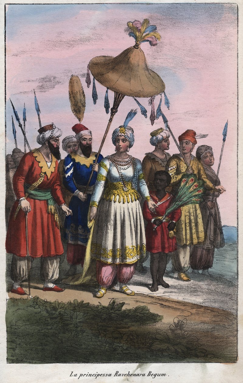 Roshanara Begum 1617-1671 - Princesa Imperial del Imperio Mughal - grabado de “Usi e Costumi di Tutti i Popoli dell